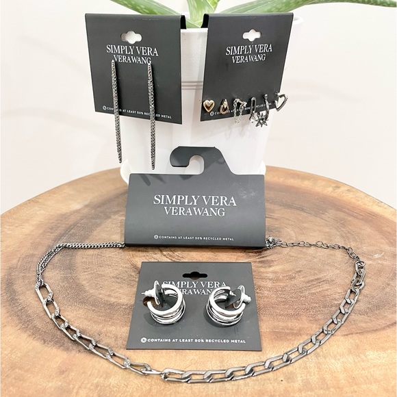 NWT Simply Vera Vera Wang 50% recycled, gray necklace and earrings - Picture 1 of 6